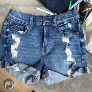 Express distressed high waisted jeans shorts, size small
